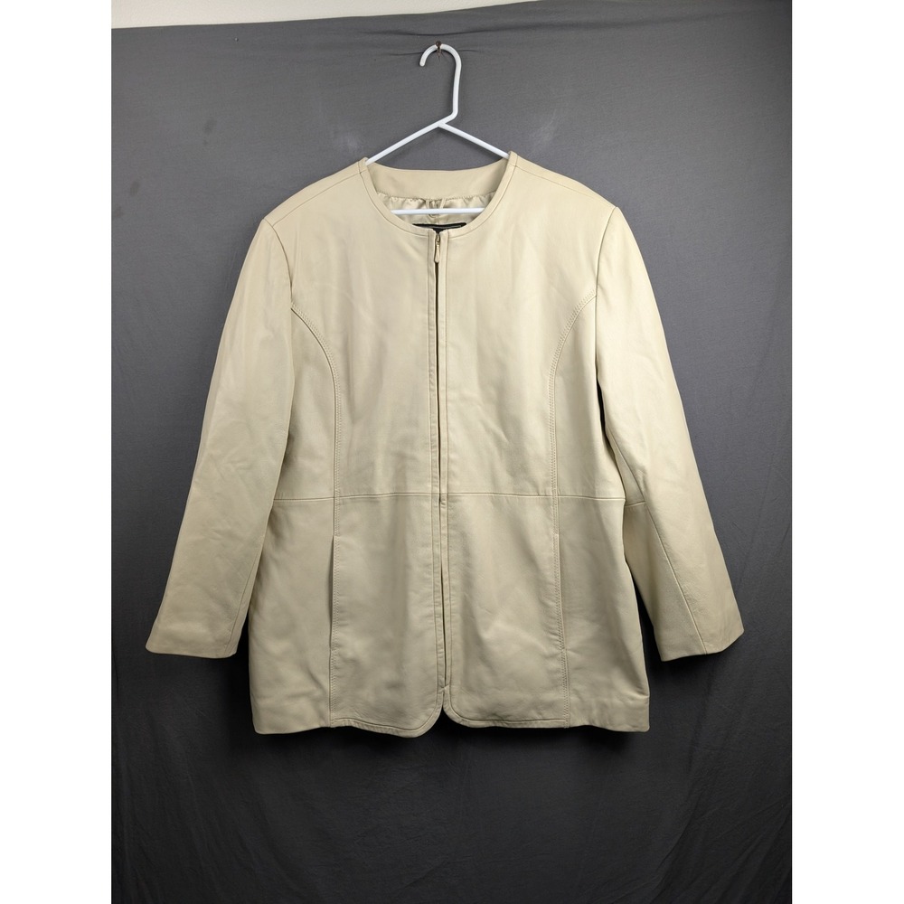 Terry‎ Lewis Classic Luxuries Cream Leather Zip Up Jacket 1X